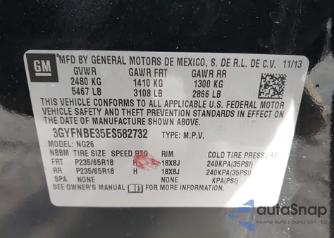 2014 Cadillac Srx Luxury Collection from USA, damaged, VIN 3GYFNBE35ES582732